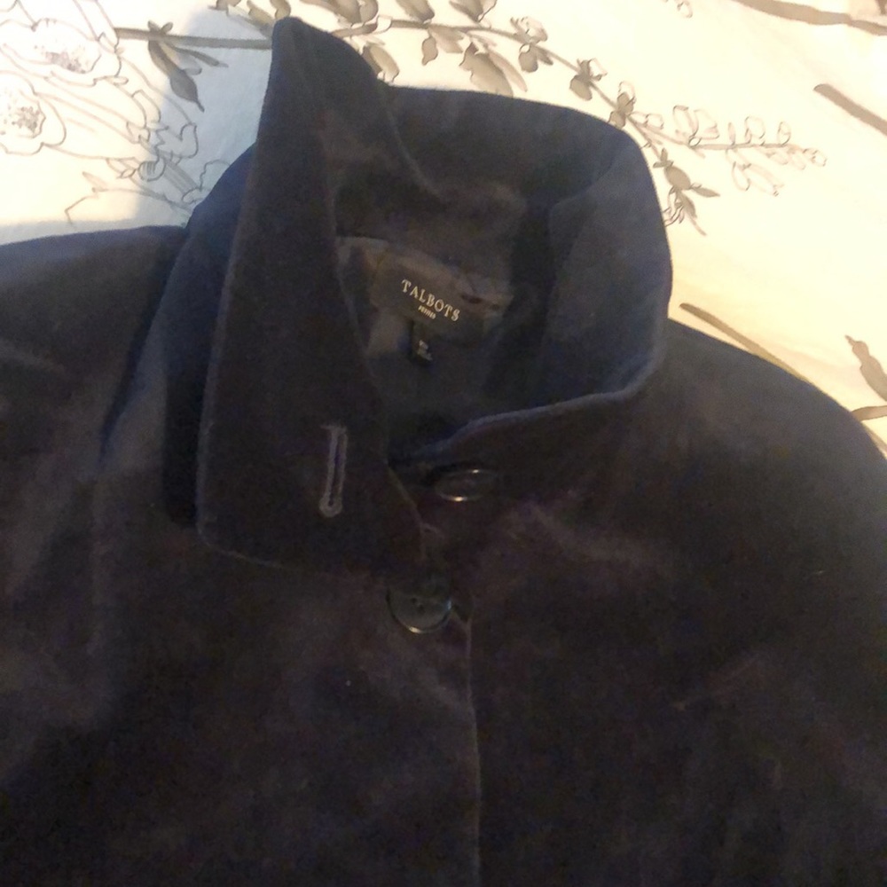 Navy blue indigo blazer/jacket size 10 petite Talbots velvet Button up pockets